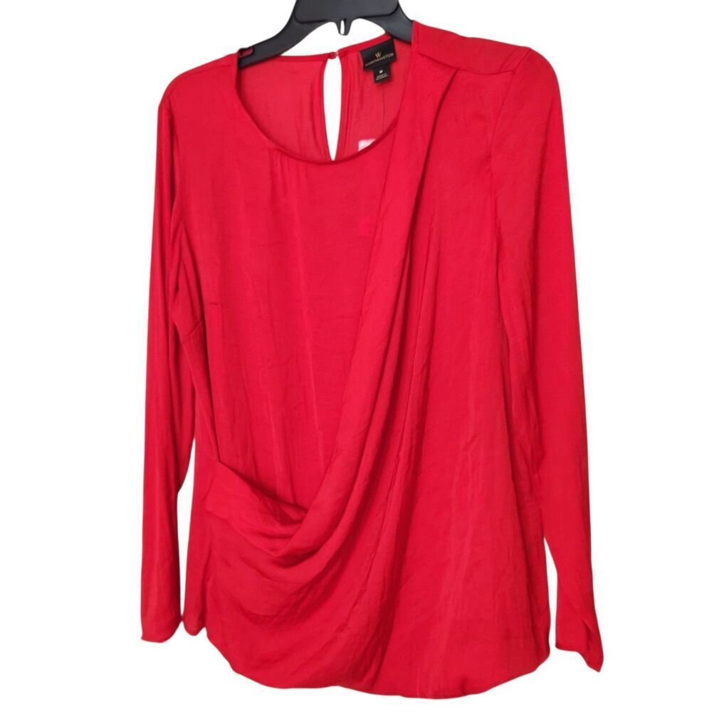 Worthington Silky Blouse For Women Size Medium Red Wrap Longsleeve Lightweight